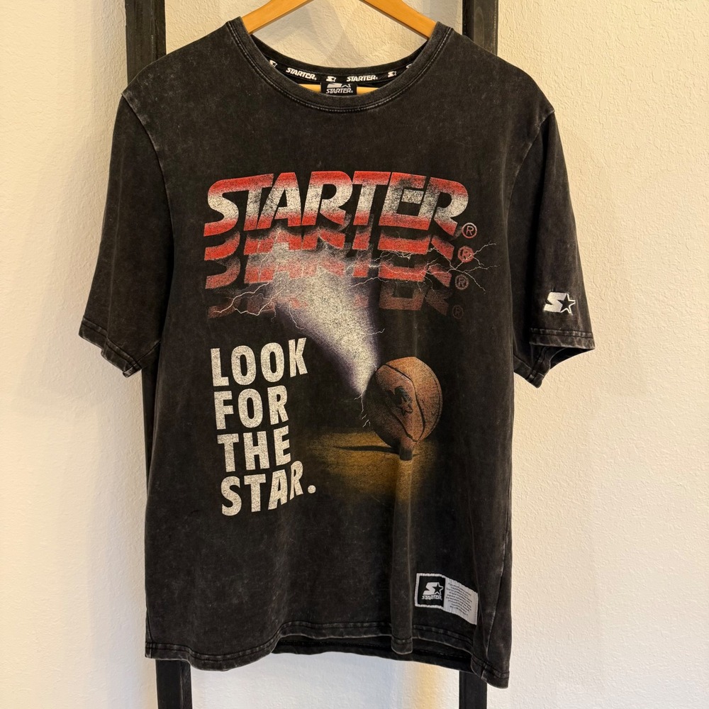Vintage Starter Basketball T-Shirt Graphic Print Mens XL Black